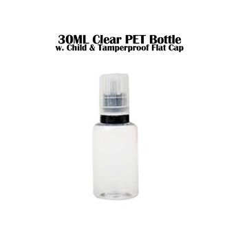 30ML Clear PET Bottle - Flat Cap w. tip