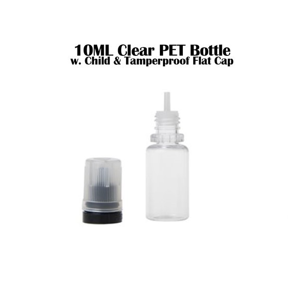 10ML Clear PET Bottle - Flat Cap w. tip